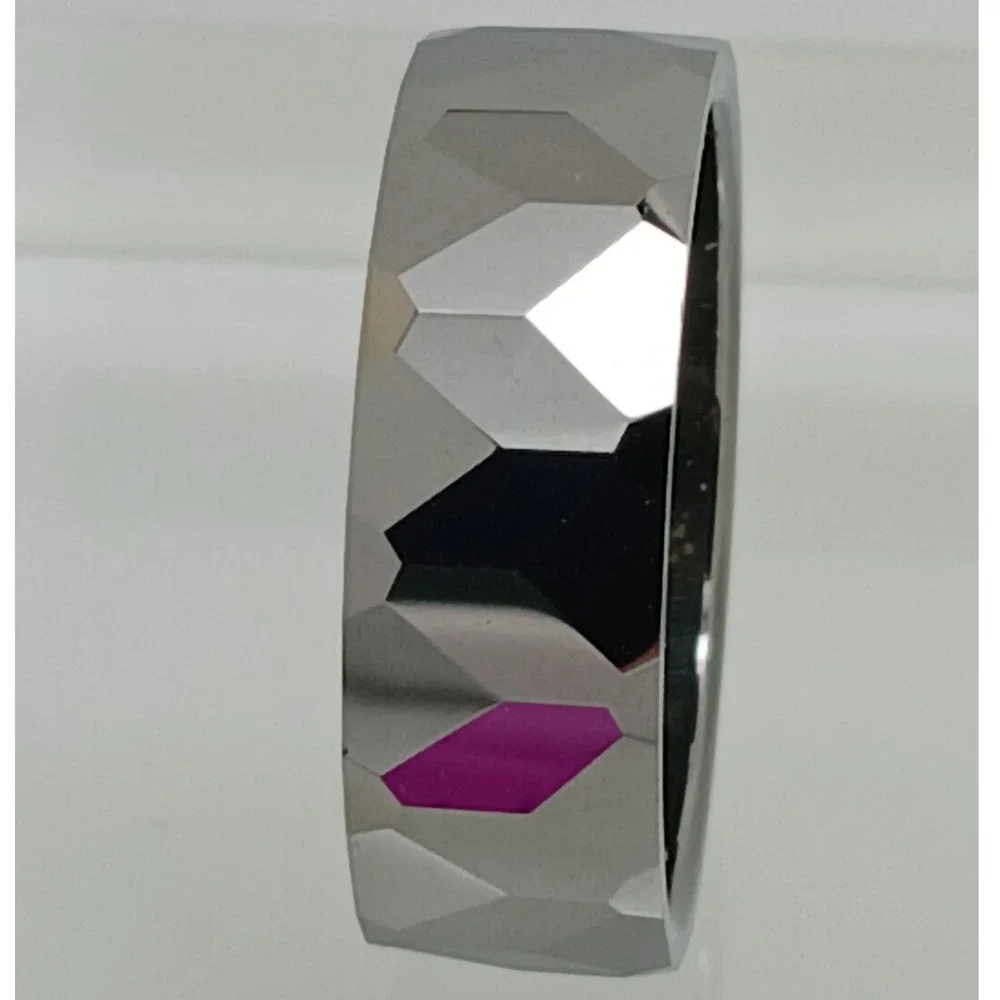Vintage Tungsten Carbide Faceted Band Ring Mens Size 11.5 8mm Silver 90s Y2K NOS